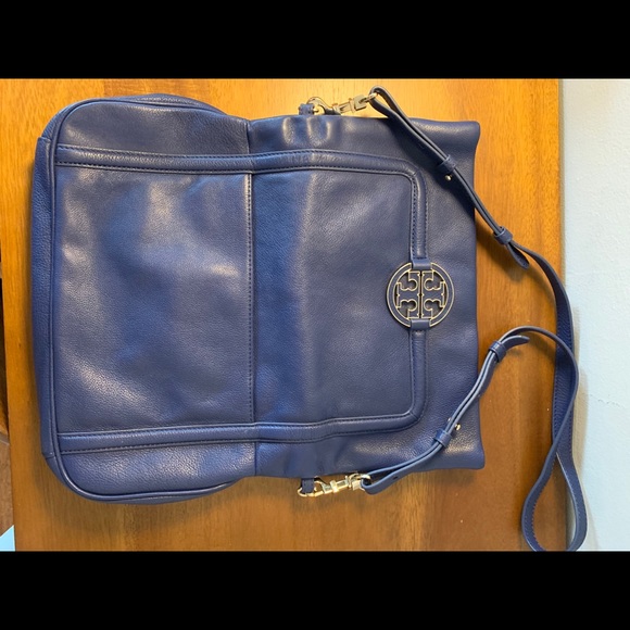 Tory Burch “Amanda” Fold-Over Cross Body Bag Blue - Picture 6 of 11